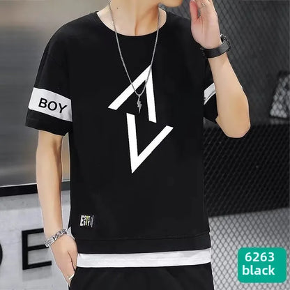 Men's Summer Thin Short Sleeve Casual Trousers Sport Suit Loose Fit Half Sleeve Tee Shirt One Set Chinese Mainland Origin - Ellianto fashion Men's