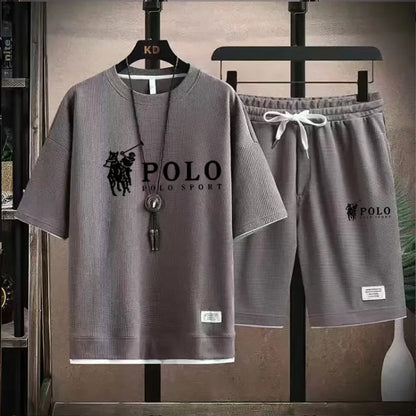 Set summer of 2025, a two-piece set of Korean-style men's short-sleeved T-shirts and sports shorts paired with casual sportsw - Ellianto fashion Men's