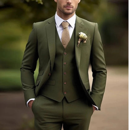 Tailor-made Suit Men Business Tuxedos Formal 3 Piece Set Jacket Vest Pants Single Breasted Groom Groomsman Prom Wedding Party - Ellianto fashion Men's