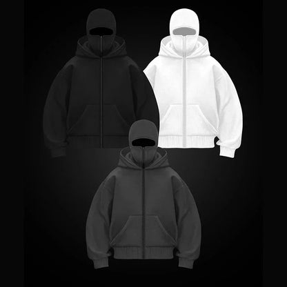 Men’s Balaclava Hoodie – Lightweight Y2K Gothic Harajuku Style with Double Hood, Zipper, and Mask for Winter Streetwear Comfort