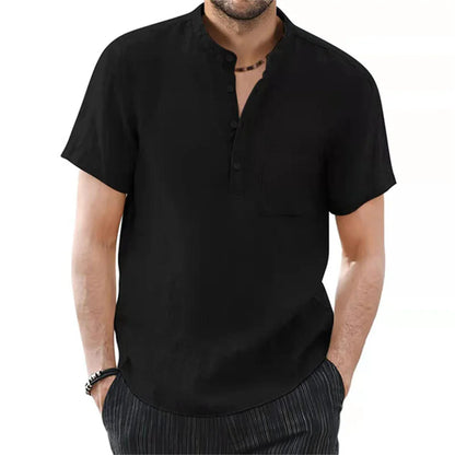 Men's Short Sleeve T-shirt Cotton and Linen Casual Men T-shirts Solid Color Summer Shirt Male Cozy Breathable - Ellianto fashion Men's