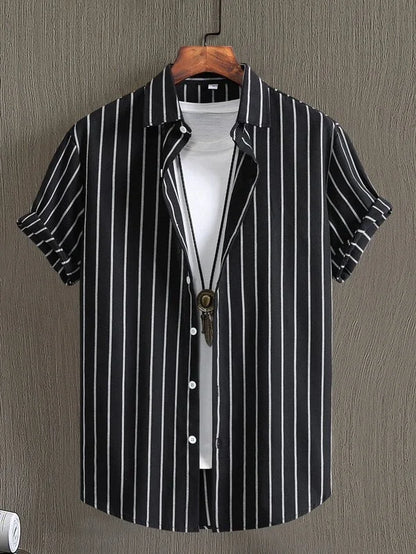 Alternating Striped men's Shirts Summer Minimalist Shirts Beach Casual Style Short Sleeved Shirt Men's Hawaii Vacation Shirt - Ellianto fashion Men's