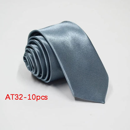 10/12PCS Tie for Men Wholesale 28 Solid Colors Slim Necktie Polyester Satin Cravat Formal Party Ties Fashion Daily Accessory - Ellianto fashion Men's
