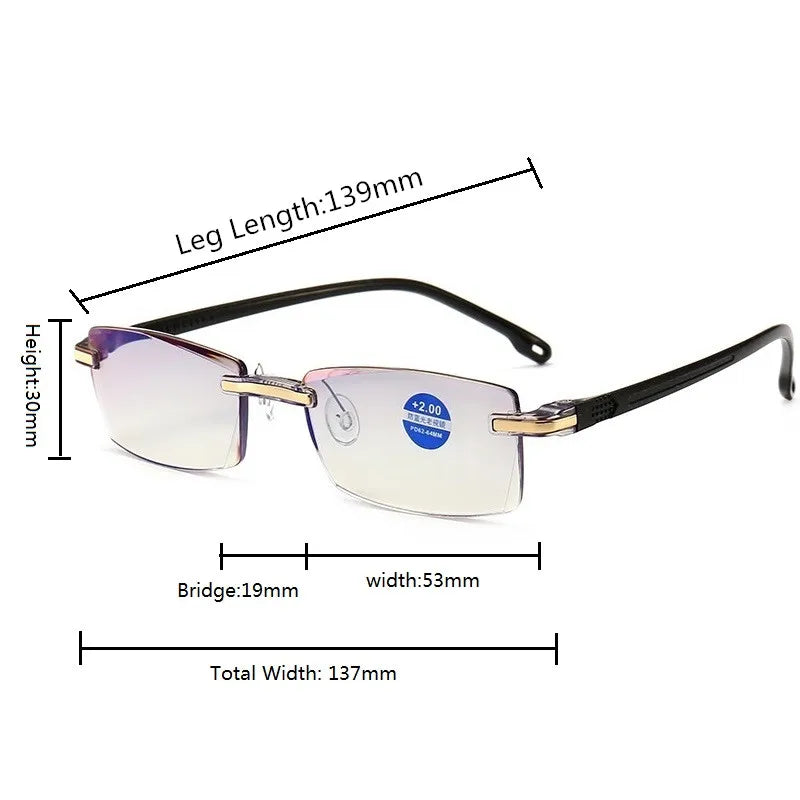 Frameless Square Reading Glasses for Men Women's Anti Blue Light Computer Eyeglasses Far Sight Presbyopia Reader Glasses Women - Ellianto fashion Men's