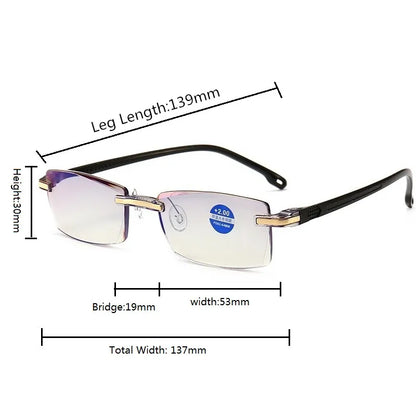 Frameless Square Reading Glasses for Men Women's Anti Blue Light Computer Eyeglasses Far Sight Presbyopia Reader Glasses Women - Ellianto fashion Men's