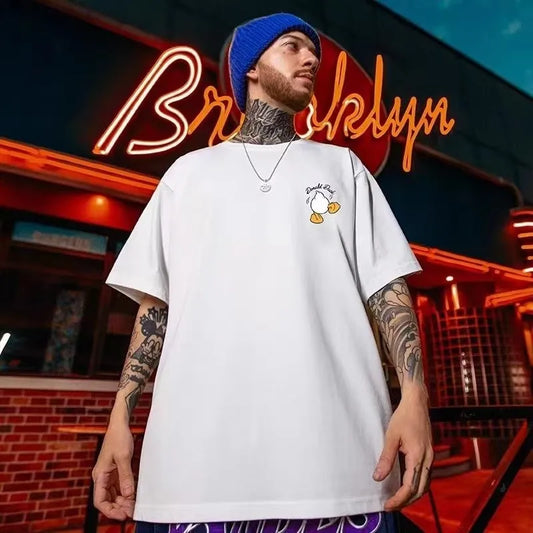 8XL Loose Fitting Fashionable American Vintage Duck Expression Print T-shirt With Round Neck Men Versatile Couple Outfit - Ellianto fashion Men's