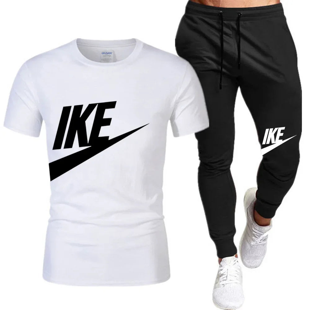 Set The new summer fashion sportswear for 2025: men's short-sleeved high-quality cotton T-shirt + sports shorts 2-piece set, men's c - Ellianto fashion Men's
