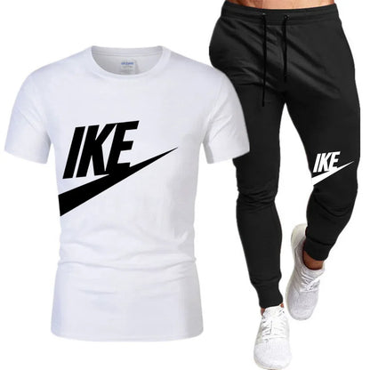 Set The new summer fashion sportswear for 2025: men's short-sleeved high-quality cotton T-shirt + sports shorts 2-piece set, men's c - Ellianto fashion Men's