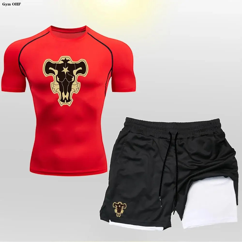 New Gym Shorts Men Double-Deck Workout 2 In 1 Quick Dry Compression T Shirt Suit Outdoors Running Tracksuit Jogging