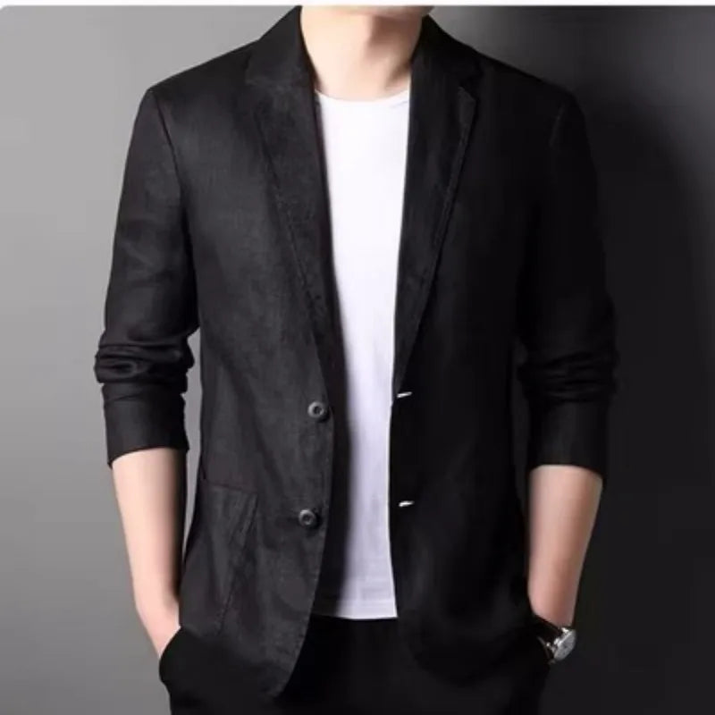 Fashion Coat Men's Linen Blazer Spring Autumn Cotton Jacket Solid Slim Casual Business Suit Male Tops European-style Dress - Ellianto fashion Men's