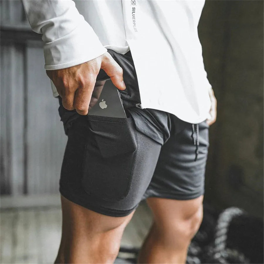 Men Sport Shorts Sportswear Double-deck Running Shorts 2 In 1 Beach Bottoms Summer Gym Fitness Training Jogging Short Pants Men - Ellianto fashion Men's