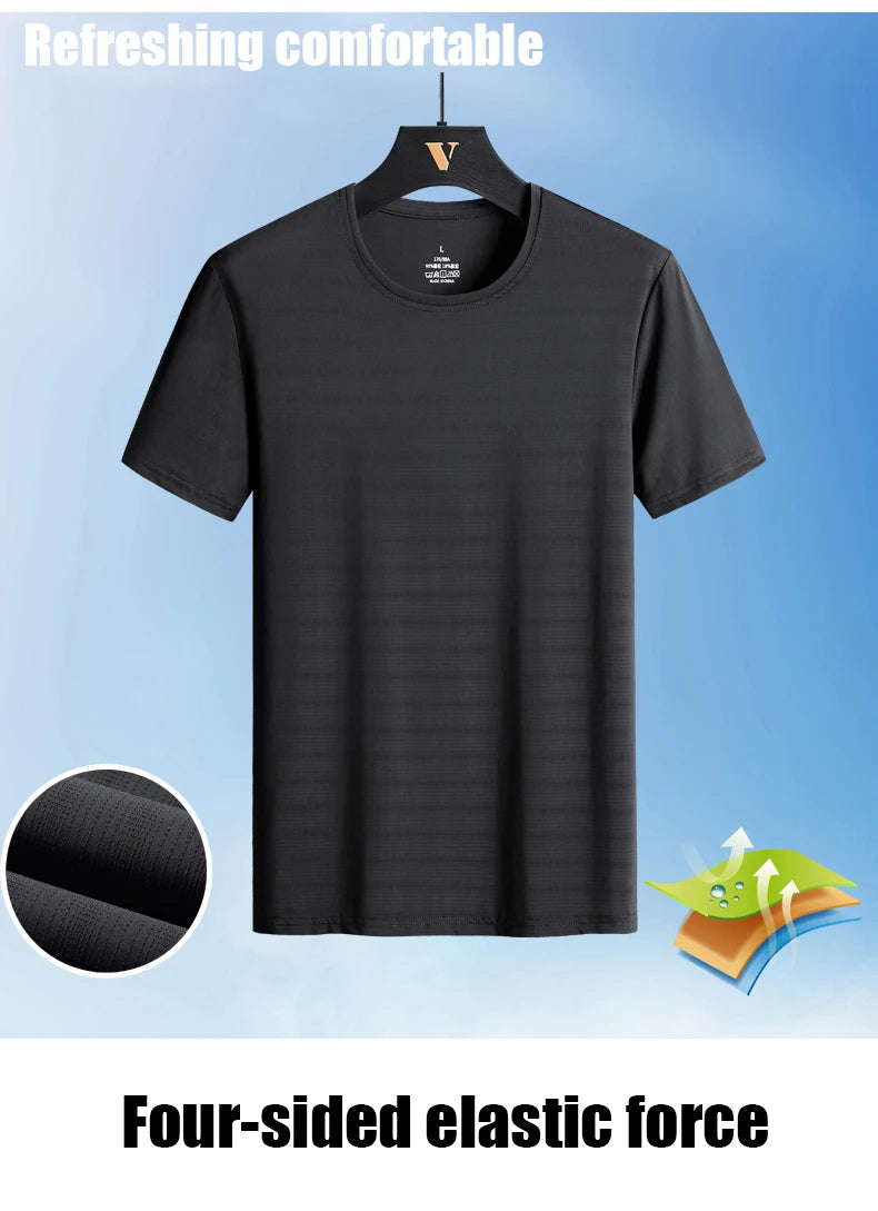CHRLCK Plus Size Summer Ice Silk Short Sleeve T-Shirt Men's Loose Thin Sports T-shirt For Seniors Outdoor Fitness Casual T-shirt - Ellianto fashion Men's
