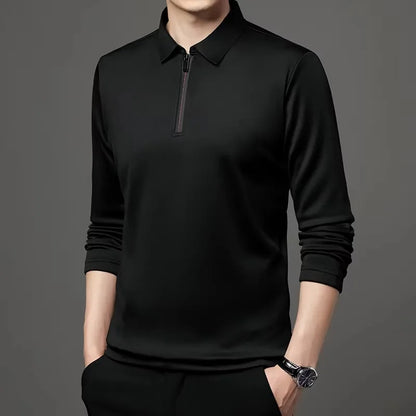 New T Shirt Zipper Polo Shirt Male Fashion Turn-Down Collar Long Sleeve Business Men Clothes - Ellianto fashion Men's