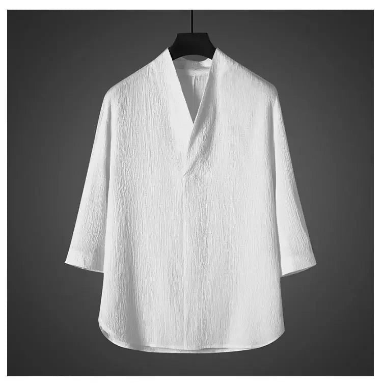 Ice Silk Loose Fit Short Sleeve Men's T-Shirt Set Chinese Style Summer Lightweight Big Size Tang Suit Two Piece Set - Ellianto fashion Men's