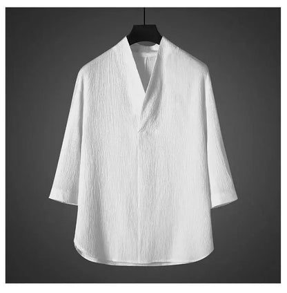 Ice Silk Loose Fit Short Sleeve Men's T-Shirt Set Chinese Style Summer Lightweight Big Size Tang Suit Two Piece Set - Ellianto fashion Men's