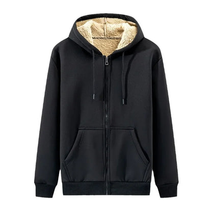 Autumn Winter New Men's Fleece Lined Thickened Sweatshirt Cardigan Hooded Zip Up Versatile Casual Jacket Warm Lambswool