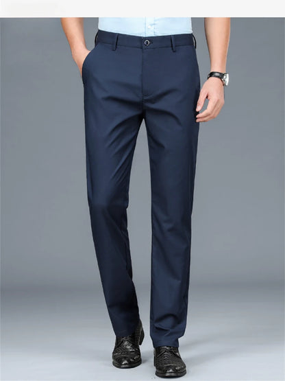 Men's casual pants business formal trousers men's summer thin straight leg loose middle-aged men's pants ice silk pants - Ellianto fashion Men's