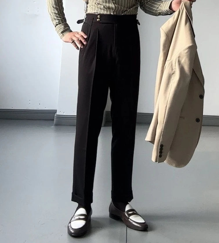 High Waist Slim Fit Business Man Suits Pants Summer 2025 Cheap Elegant Fashion Homme Up Straight Suit Trousers for Men - Ellianto fashion Men's