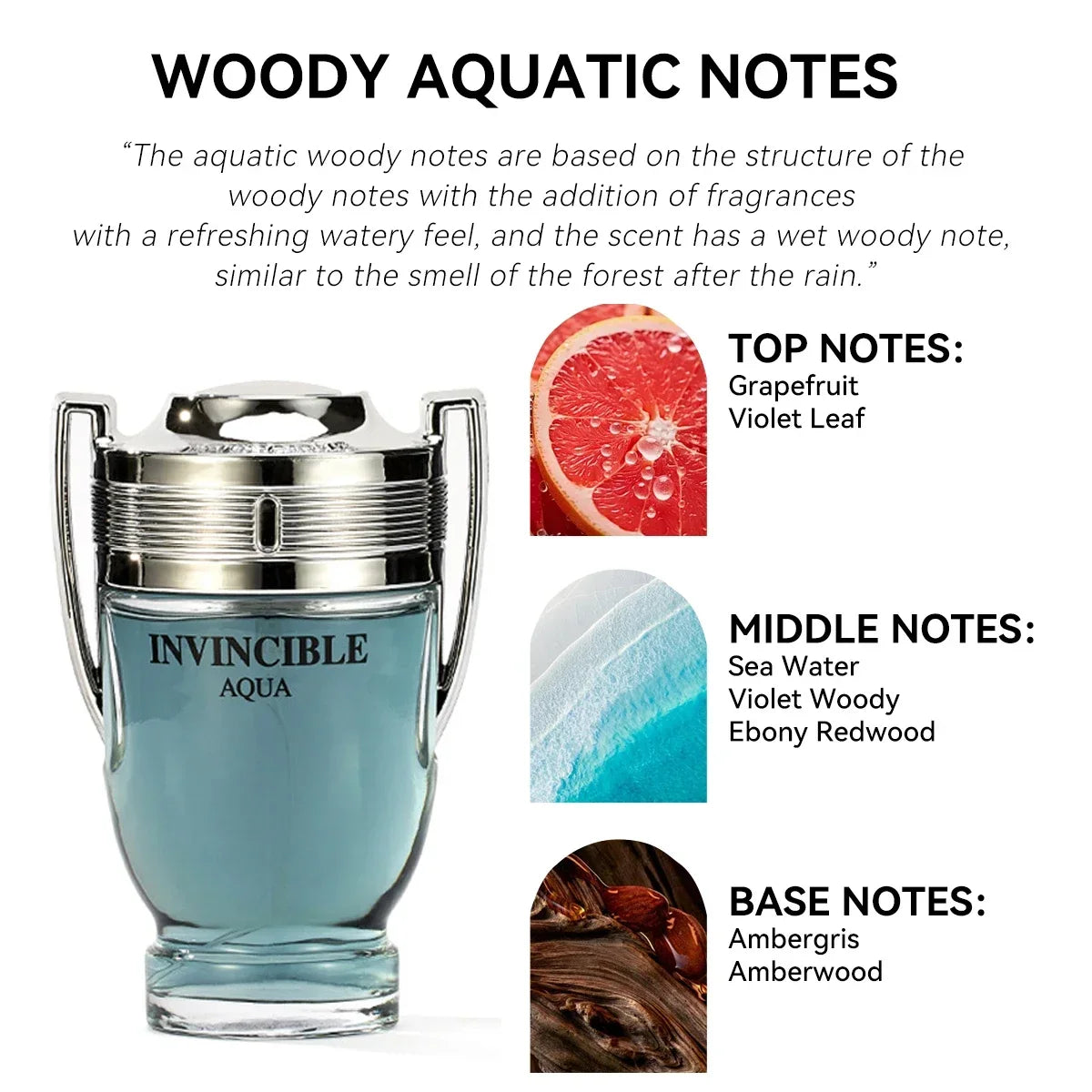 Perfumes 100ML 3.4FL.OZ INVINCIBLE AQUA Men's Perfume EDP, Woody Aquatic Notes, Fresh Ocean Fragrance Spray Gift for Men - Ellianto fashion Men's