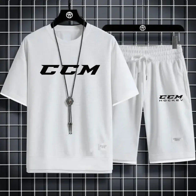 Set The 2025 new summer men's casual sportswear set, outdoor jogging trend, men's breathable short-sleeved T-shirt + sports shorts t - Ellianto fashion Men's