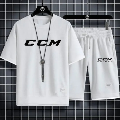 Set The 2025 new summer men's casual sportswear set, outdoor jogging trend, men's breathable short-sleeved T-shirt + sports shorts t - Ellianto fashion Men's