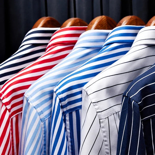 Men's Long Sleeve Blue White Striped Shirt Dress Fashion Standard-fit Button Down Shirts Blouse Men Hip-hop Streetwear Camisas - Ellianto fashion Men's