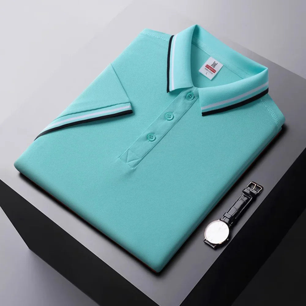 Summer Ice Silk Polo Shirt High-End T-Shirt Solid Color New Half Sleeve Non-Marking Casual Lapels Business Thin Menswear - Ellianto fashion Men's