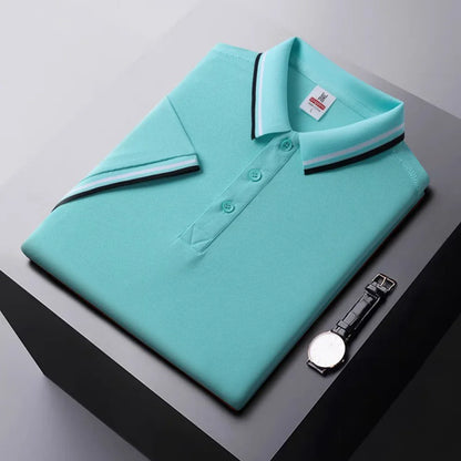 Summer Ice Silk Polo Shirt High-End T-Shirt Solid Color New Half Sleeve Non-Marking Casual Lapels Business Thin Menswear - Ellianto fashion Men's