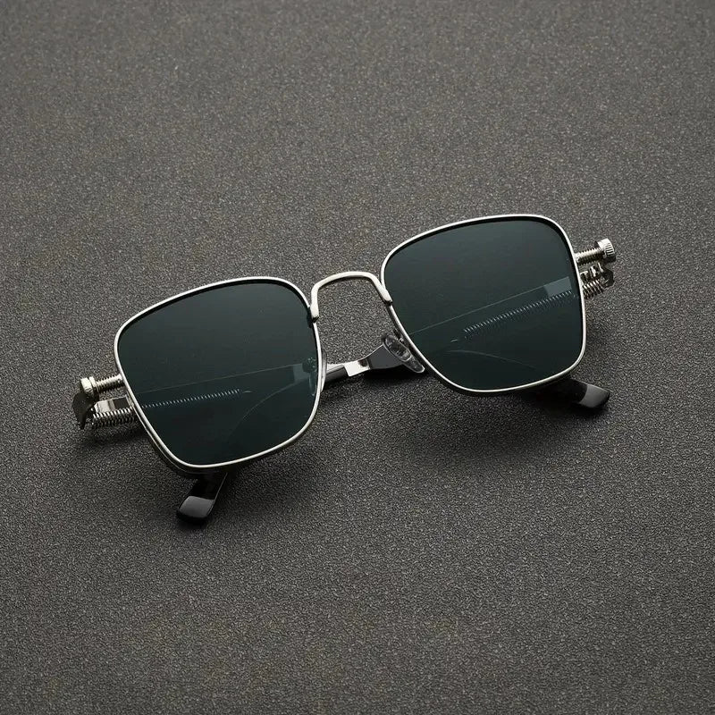 Men Driving Sunglasses Vintage Steampunk Square Sunglasses Metal Frame with Spring Hinges Women Eyepiece Trendy Driver Glasses - Ellianto fashion Men's
