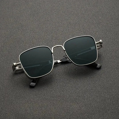 Men Driving Sunglasses Vintage Steampunk Square Sunglasses Metal Frame with Spring Hinges Women Eyepiece Trendy Driver Glasses - Ellianto fashion Men's