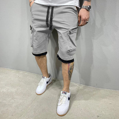 Mens Summer Cargo Shorts Cotton Workout Fitness Shorts Breathable Jogger Training Gyms Bodybuilding Multi Pocket Yellow Shorts - Ellianto fashion Men's