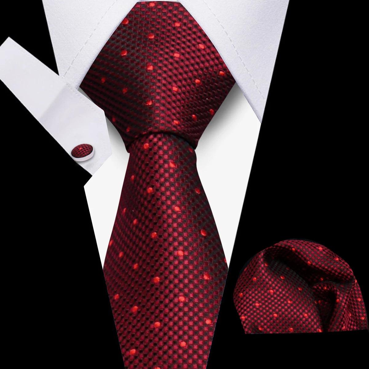 Business Ties For Men Tie Set Dots Necktie Classic Plaid Cufflinks Stripe Handkerchief For Wedding High Quality Formal Gravata - Ellianto fashion Men's