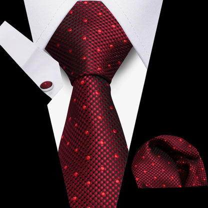 Tie Men Business Necktie Set Classic Plaid Cufflinks Handkerchief For Suit Wedding High Quality 3pcs Ties Sets Formal Gravata - Ellianto fashion Men's