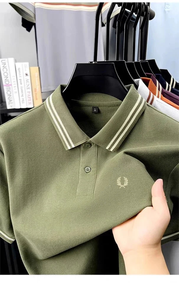 100% pure cotton high-end brand men polo shirt exquisite summer badge embroidery T-shirt fashionable lapel short sleeved shirt - Ellianto fashion Men's