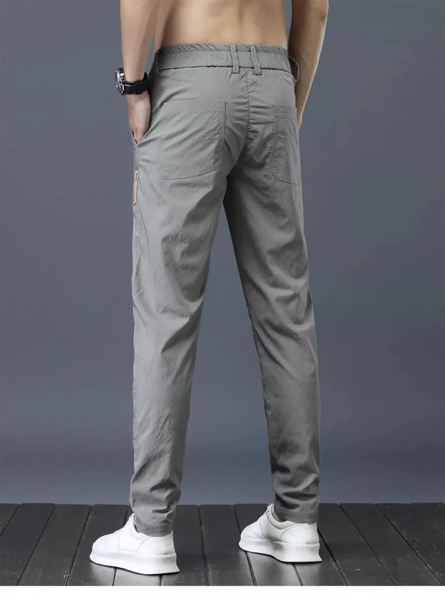 Men's Summer Thin Casual Pants Breathable Ice Silk Elastic Straight-leg Loose-fit Quick Dry Pants Trendy Versatile Long - Ellianto fashion Men's