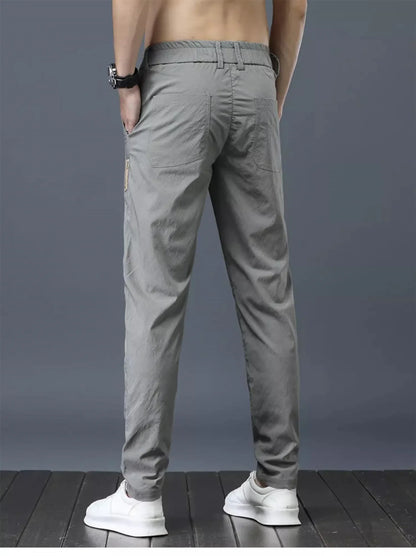 Men's Summer Thin Casual Pants Breathable Ice Silk Elastic Straight-leg Loose-fit Quick Dry Pants Trendy Versatile Long - Ellianto fashion Men's