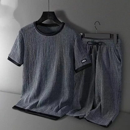 Ice Silk Men's Casual Sportswear Loose plus Size Summer Fashionable Short Sleeve Seven-Piece Pants Two-Piece Set - Ellianto fashion Men's
