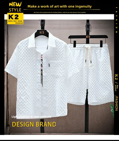 Casual suit Men's Short Sleeve Sport Suit Vintage Trendy Fashionable Lightweight Summer 2025 New Arrival - Ellianto fashion Men's