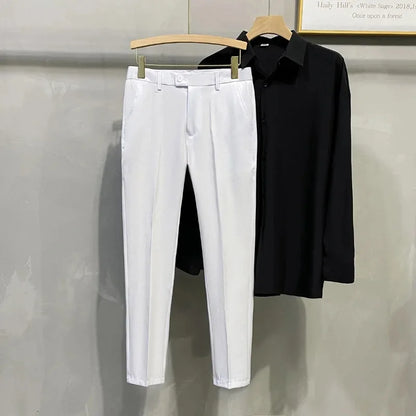 Men's Business Casual Pants Long Trousers Spring Summer Youth Slim Fit Suit Pants Spring Small Foot No Ironing Thin Pants - Ellianto fashion Men's