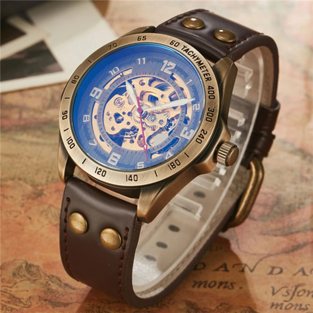 Wrist Watch For Men Waterproof Automatic Mechanical Watch Men's watch Retro montre homme with Genuine Leather relogio masculino - Ellianto fashion Men's
