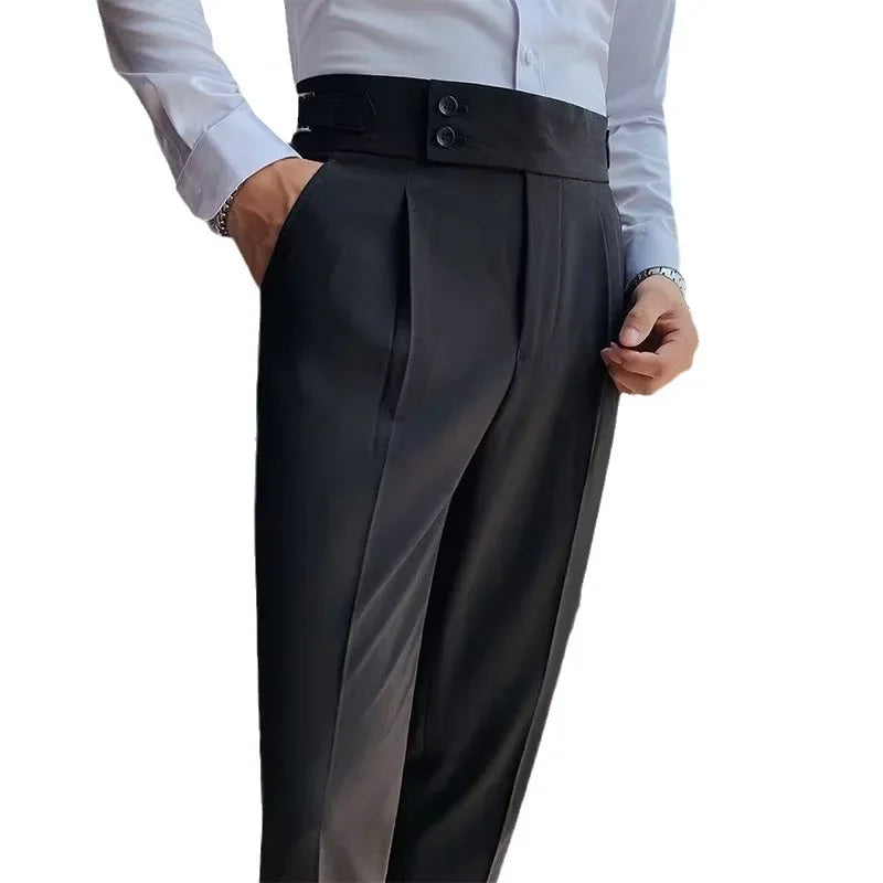 AutumnCasualTrousersMenStraight-LegNarrow-FitHigh-WaistedSlimsBritishStyleSuit Pants BusinessAttire - Ellianto fashion Men's