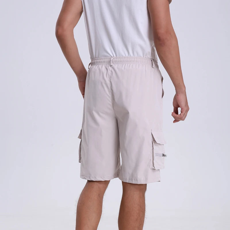 Men's Tactical Shorts Summer Casual Cargo Shorts Knee-length Multi-pockets Elastic Waist Work Hiking Overalls Short Pants Male - Ellianto fashion Men's