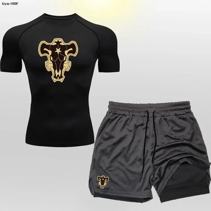 New Gym Shorts Men Double-Deck Workout 2 In 1 Quick Dry Compression T Shirt Suit Outdoors Running Tracksuit Jogging