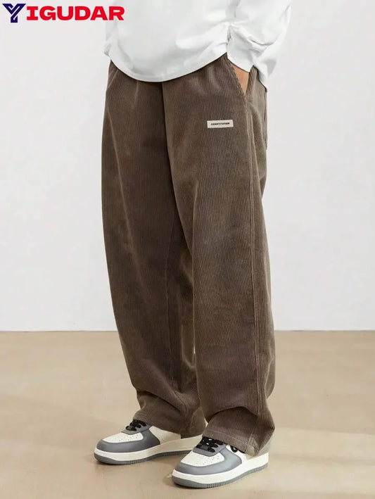 Corduroy pants men clothing Sweatpants Loose-Fit Casual Pants man baggy hosen Regular Length Trousers men cargo pants women - Ellianto fashion Men's