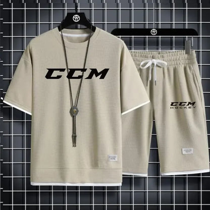 Set The 2025 new summer men's casual sportswear set, outdoor jogging trend, men's breathable short-sleeved T-shirt + sports shorts t - Ellianto fashion Men's
