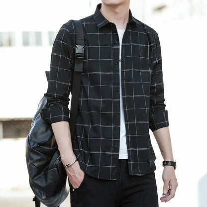 Slim-Fit Long-Sleeve Shirt – Lightweight Summer Comfort with Modern Korean Style for the Confident Gentleman
