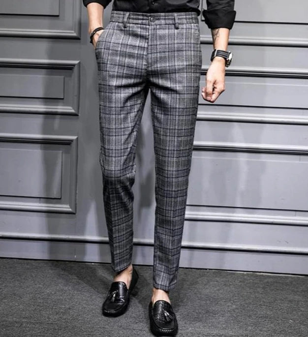 Slim Fit Plaid Suit Trousers for Men Summer 2025 Korean Reviews Many Clothing High Quality Designer Elegant New Man Suits Pants - Ellianto fashion Men's