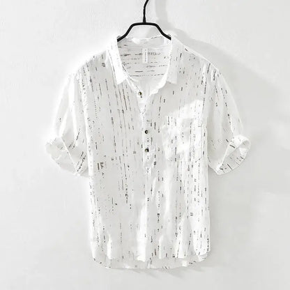 Striped Shirt Men's Short-sleeved Simple and Versatile Summer Casual Pullover Linen Trendy Half-sleeved Thin - Ellianto fashion Men's