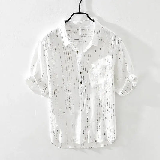 Striped Shirt Men's Short-sleeved Simple and Versatile Summer Casual Pullover Linen Trendy Half-sleeved Thin - Ellianto fashion Men's