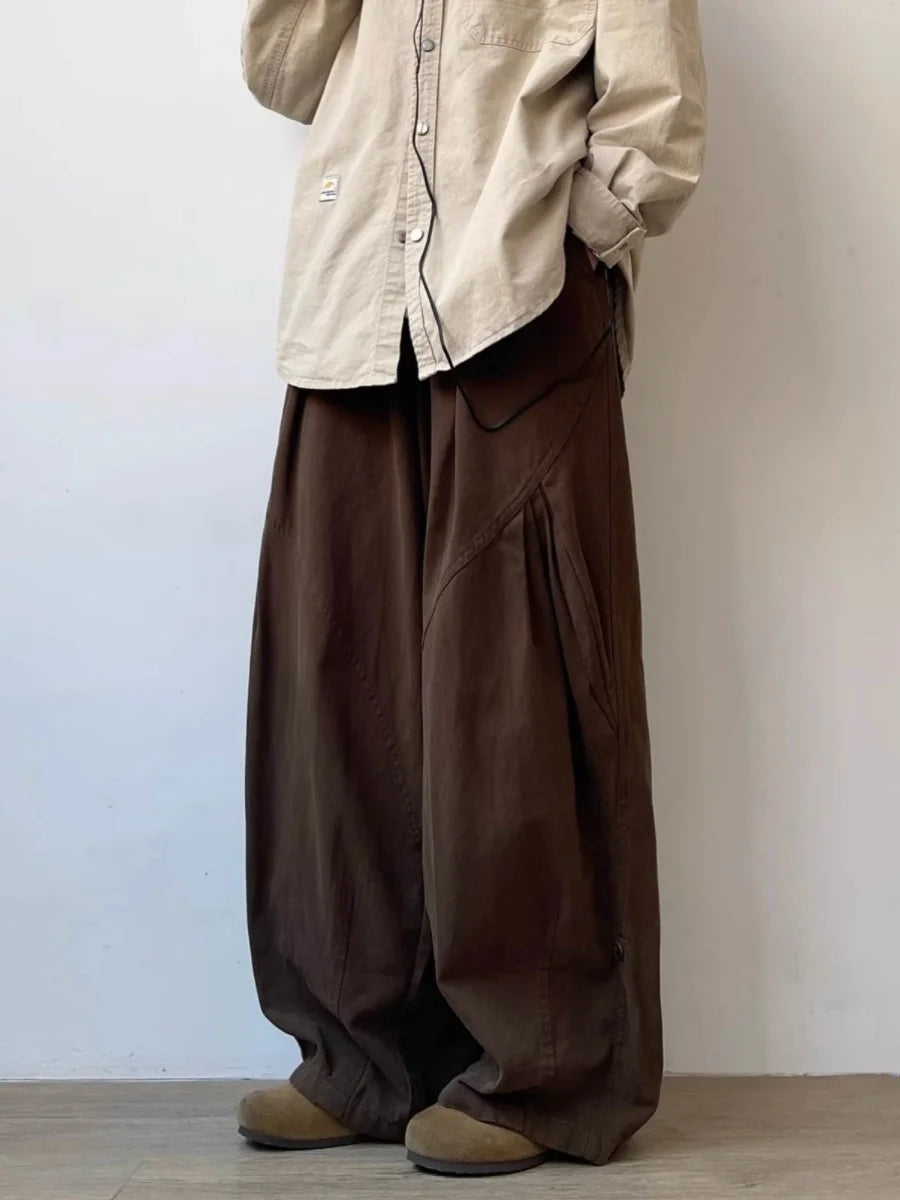 Retro Harajuku Wide-Leg Casual Pants – Lightweight Loose-Fit Straight Trousers for Effortless Spring-Autumn Style